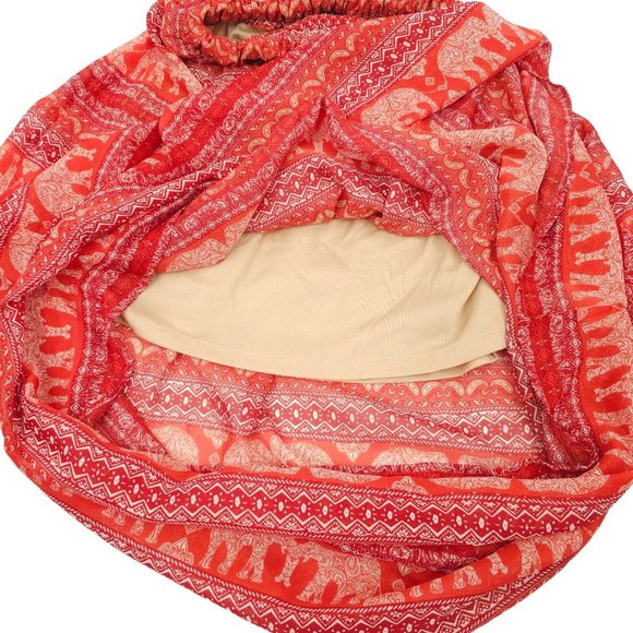 Blue Rain Pleated Elephant Print Long Skirt Size S Stretchy Elastic Waist Boho - Picture 6 of 13